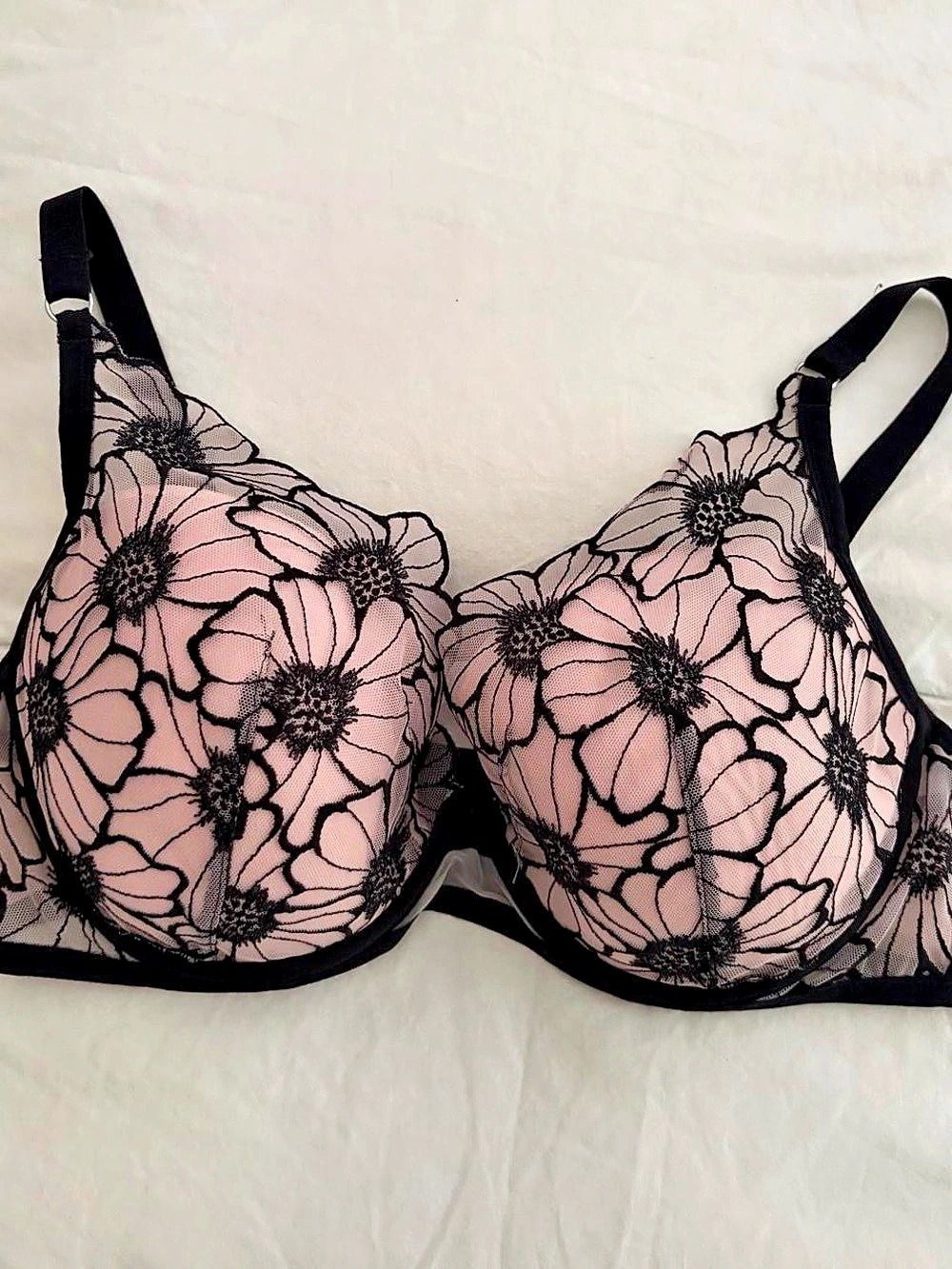Chantelle Pulp Lush Full Cup Mesh overlay Bra Floral nude & Black Like New